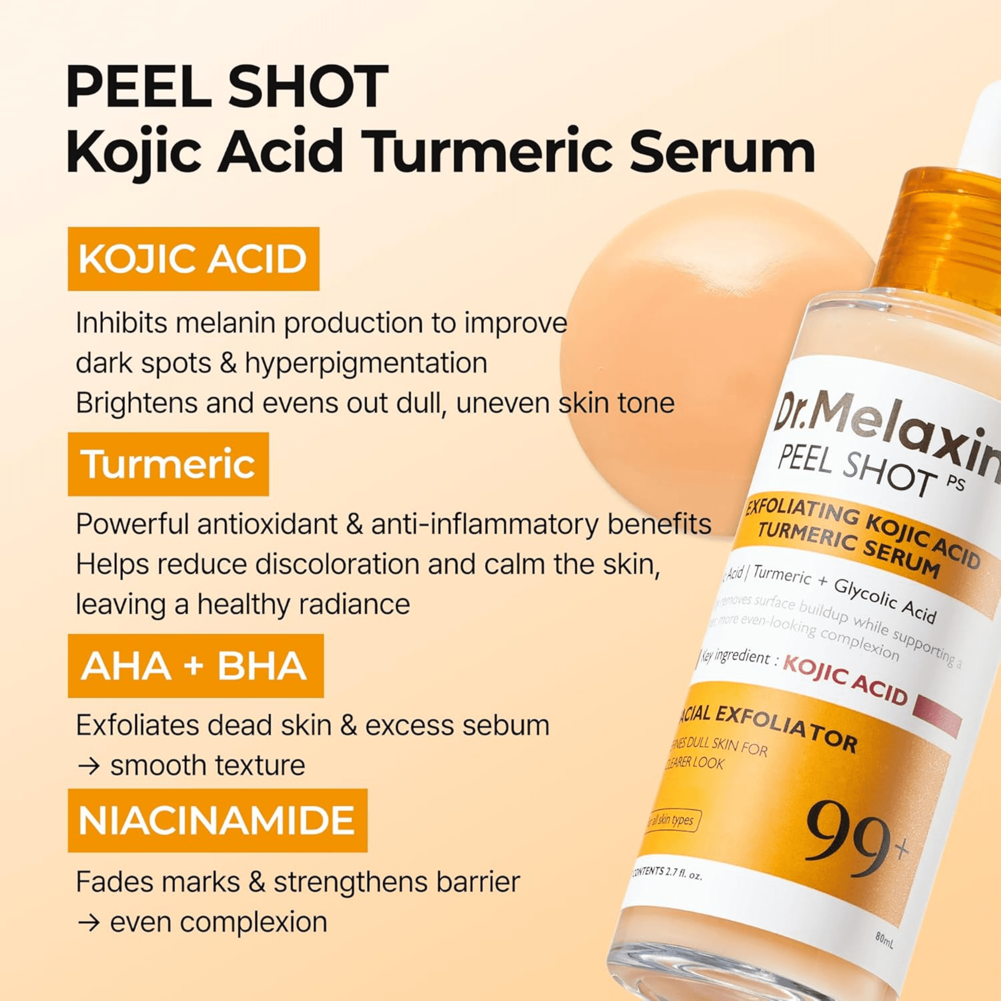 Dr. Melaxin Kojic Acid Turmeric Exfoliating Serum (80ml)